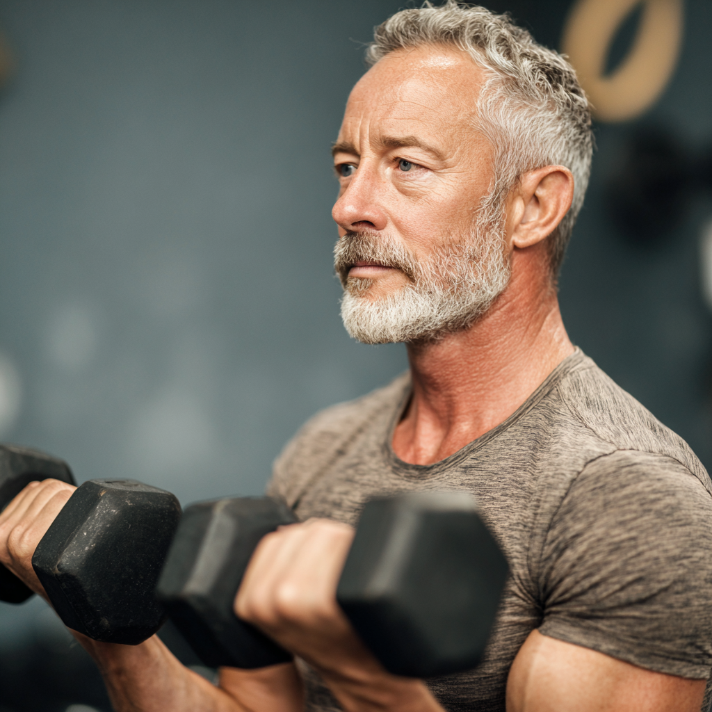 mature man at strength training